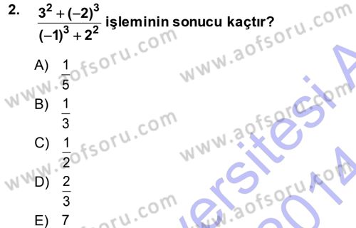 Genel Matematik Dersi 2013 - 2014 Yılı (Final) Dönem Sonu Sınav Soruları 2. Soru