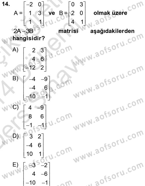 Genel Matematik Dersi 2013 - 2014 Yılı Tek Ders Sınav Soruları 14. Soru