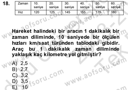Genel Matematik Dersi 2013 - 2014 Yılı Tek Ders Sınav Soruları 18. Soru