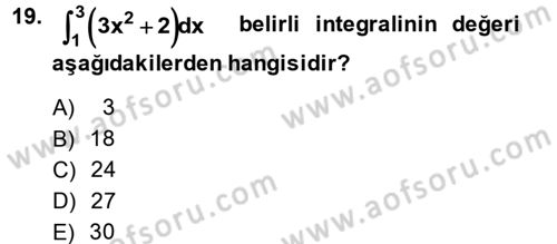 Genel Matematik Dersi 2013 - 2014 Yılı Tek Ders Sınav Soruları 19. Soru