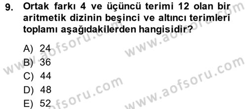 Genel Matematik Dersi 2013 - 2014 Yılı Tek Ders Sınav Soruları 9. Soru