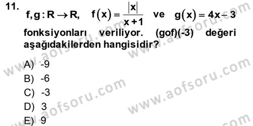Genel Matematik Dersi Ara Sınavı Deneme Sınav Soruları 11. Soru