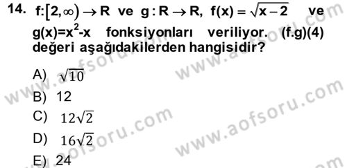 Genel Matematik Dersi Ara Sınavı Deneme Sınav Soruları 14. Soru