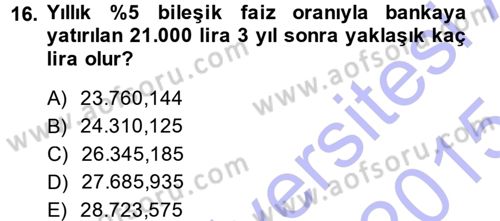 Genel Matematik Dersi Ara Sınavı Deneme Sınav Soruları 16. Soru