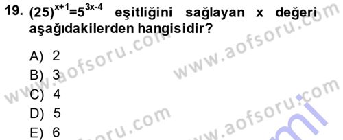 Genel Matematik Dersi Ara Sınavı Deneme Sınav Soruları 19. Soru