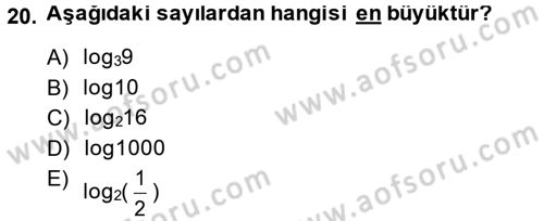 Genel Matematik Dersi Ara Sınavı Deneme Sınav Soruları 20. Soru