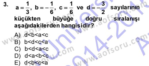 Genel Matematik Dersi 2014 - 2015 Yılı (Vize) Ara Sınav Soruları 3. Soru