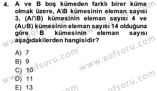 Genel Matematik Dersi Ara Sınavı Deneme Sınav Soruları 4. Soru