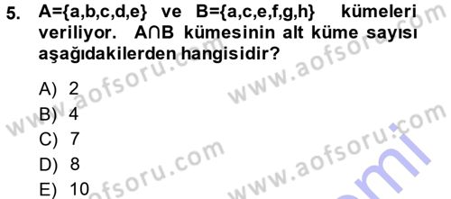 Genel Matematik Dersi 2014 - 2015 Yılı (Vize) Ara Sınav Soruları 5. Soru