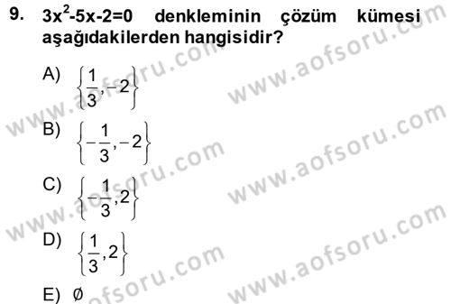 Genel Matematik Dersi 2014 - 2015 Yılı (Vize) Ara Sınav Soruları 9. Soru