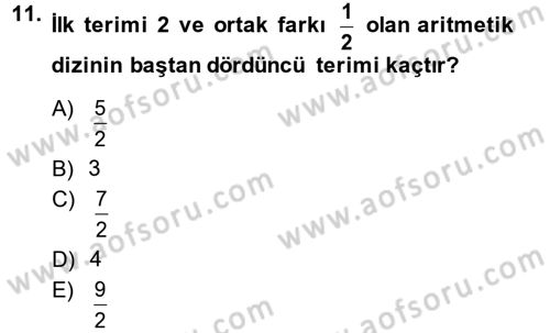 Genel Matematik Dersi 2014 - 2015 Yılı (Final) Dönem Sonu Sınav Soruları 11. Soru