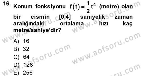 Genel Matematik Dersi 2014 - 2015 Yılı (Final) Dönem Sonu Sınav Soruları 16. Soru