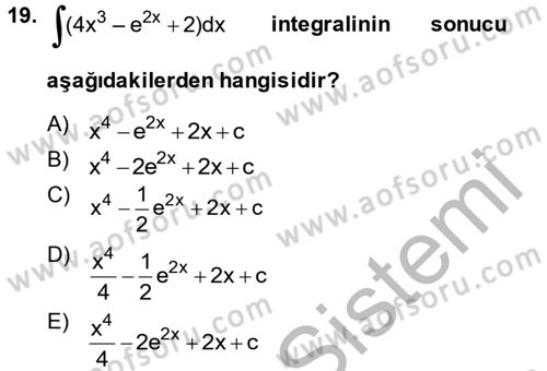 Genel Matematik Dersi 2014 - 2015 Yılı (Final) Dönem Sonu Sınav Soruları 19. Soru