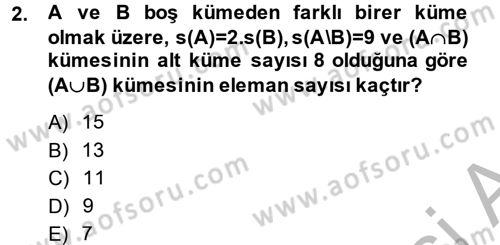 Genel Matematik Dersi 2014 - 2015 Yılı (Final) Dönem Sonu Sınav Soruları 2. Soru