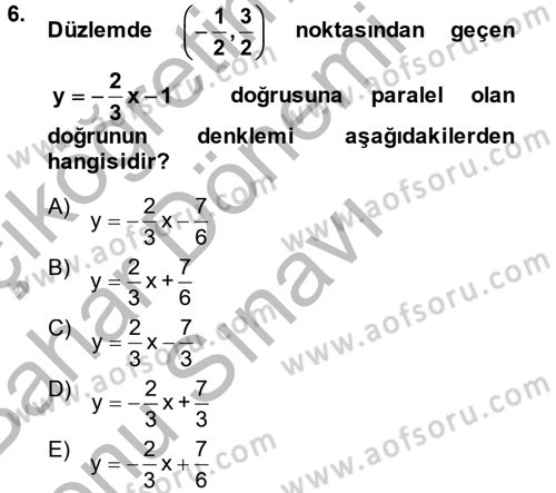 Genel Matematik Dersi 2014 - 2015 Yılı (Final) Dönem Sonu Sınav Soruları 6. Soru