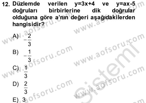 Genel Matematik Dersi 2014 - 2015 Yılı Tek Ders Sınav Soruları 12. Soru