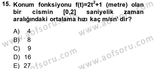 Genel Matematik Dersi 2014 - 2015 Yılı Tek Ders Sınav Soruları 15. Soru