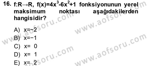 Genel Matematik Dersi 2014 - 2015 Yılı Tek Ders Sınav Soruları 16. Soru