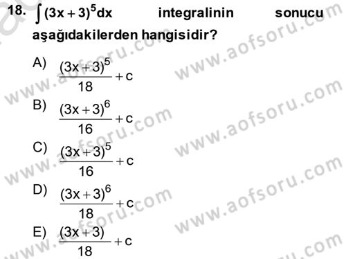 Genel Matematik Dersi 2014 - 2015 Yılı Tek Ders Sınav Soruları 18. Soru