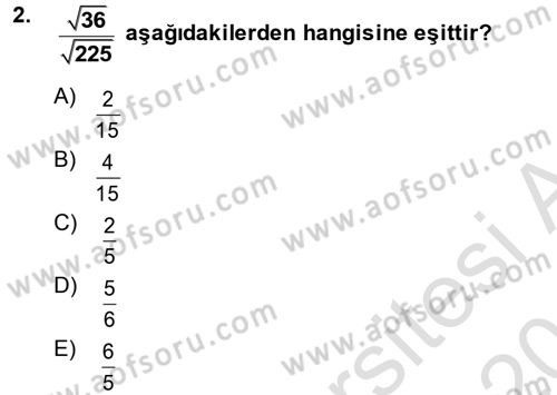 Genel Matematik Dersi 2014 - 2015 Yılı Tek Ders Sınav Soruları 2. Soru