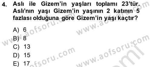 Genel Matematik Dersi 2014 - 2015 Yılı Tek Ders Sınav Soruları 4. Soru