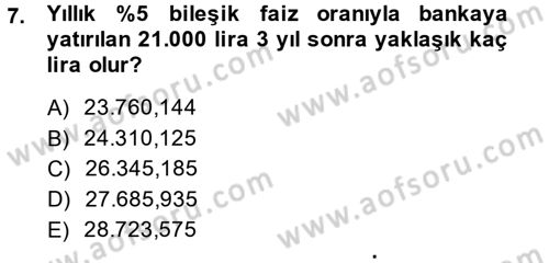 Genel Matematik Dersi 2014 - 2015 Yılı Tek Ders Sınav Soruları 7. Soru