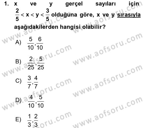 Genel Matematik Dersi Ara Sınavı Deneme Sınav Soruları 1. Soru