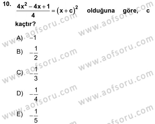 Genel Matematik Dersi 2015 - 2016 Yılı (Vize) Ara Sınav Soruları 10. Soru