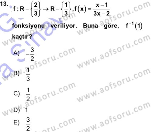 Genel Matematik Dersi 2015 - 2016 Yılı (Vize) Ara Sınav Soruları 13. Soru
