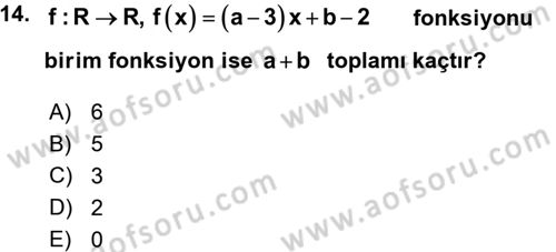 Genel Matematik Dersi Ara Sınavı Deneme Sınav Soruları 14. Soru
