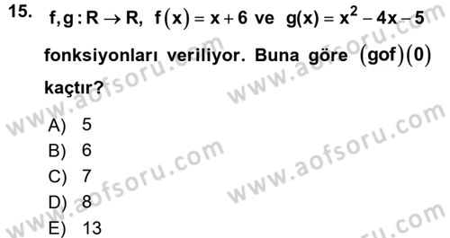 Genel Matematik Dersi 2015 - 2016 Yılı (Vize) Ara Sınav Soruları 15. Soru
