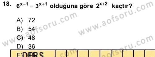 Genel Matematik Dersi Ara Sınavı Deneme Sınav Soruları 18. Soru