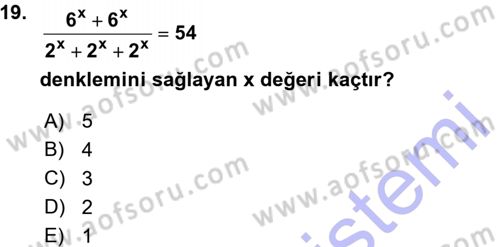 Genel Matematik Dersi 2015 - 2016 Yılı (Vize) Ara Sınav Soruları 19. Soru