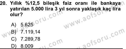 Genel Matematik Dersi Ara Sınavı Deneme Sınav Soruları 20. Soru