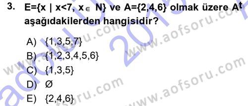 Genel Matematik Dersi Ara Sınavı Deneme Sınav Soruları 3. Soru
