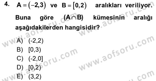 Genel Matematik Dersi Ara Sınavı Deneme Sınav Soruları 4. Soru