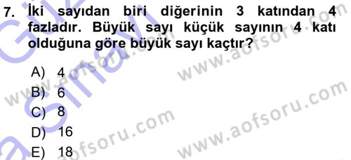 Genel Matematik Dersi 2015 - 2016 Yılı (Vize) Ara Sınav Soruları 7. Soru