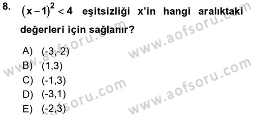 Genel Matematik Dersi Ara Sınavı Deneme Sınav Soruları 8. Soru