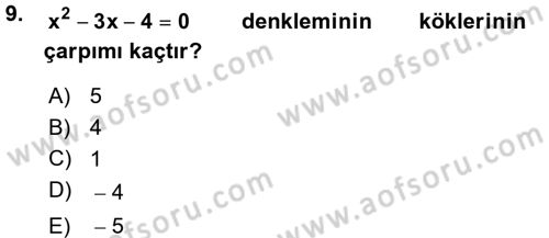 Genel Matematik Dersi Ara Sınavı Deneme Sınav Soruları 9. Soru