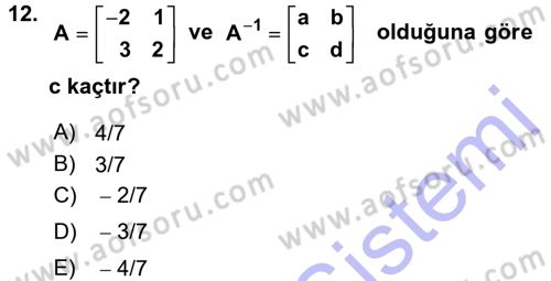 Genel Matematik Dersi 2015 - 2016 Yılı (Final) Dönem Sonu Sınav Soruları 12. Soru