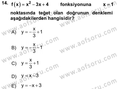Genel Matematik Dersi 2015 - 2016 Yılı (Final) Dönem Sonu Sınav Soruları 14. Soru