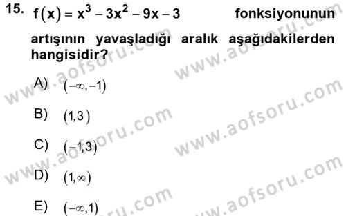 Genel Matematik Dersi 2015 - 2016 Yılı (Final) Dönem Sonu Sınav Soruları 15. Soru