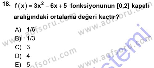 Genel Matematik Dersi 2015 - 2016 Yılı (Final) Dönem Sonu Sınav Soruları 18. Soru