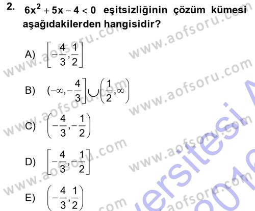 Genel Matematik Dersi 2015 - 2016 Yılı (Final) Dönem Sonu Sınav Soruları 2. Soru