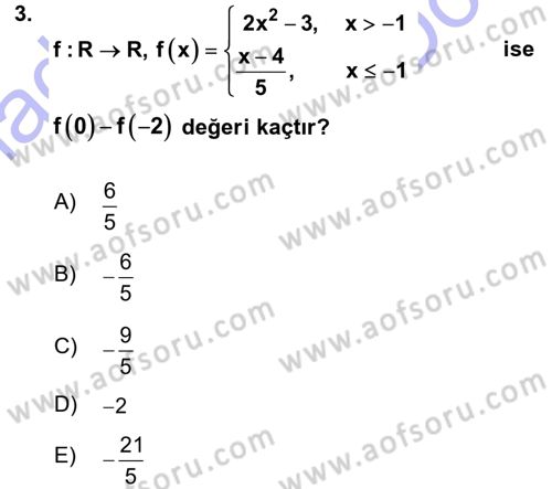 Genel Matematik Dersi 2015 - 2016 Yılı (Final) Dönem Sonu Sınav Soruları 3. Soru