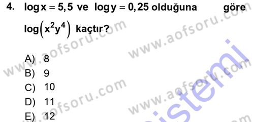 Genel Matematik Dersi 2015 - 2016 Yılı (Final) Dönem Sonu Sınav Soruları 4. Soru