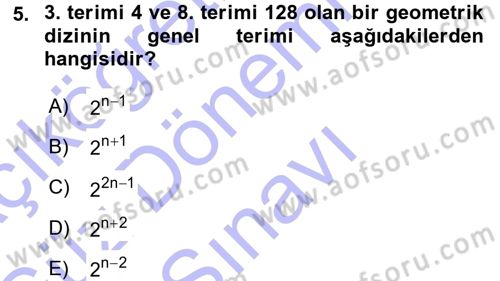 Genel Matematik Dersi 2015 - 2016 Yılı (Final) Dönem Sonu Sınav Soruları 5. Soru