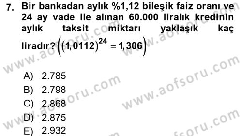 Genel Matematik Dersi 2015 - 2016 Yılı (Final) Dönem Sonu Sınav Soruları 7. Soru
