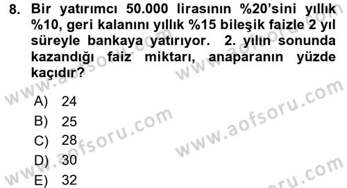 Genel Matematik Dersi 2015 - 2016 Yılı (Final) Dönem Sonu Sınav Soruları 8. Soru