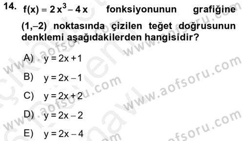 Genel Matematik Dersi 2015 - 2016 Yılı Tek Ders Sınav Soruları 14. Soru
